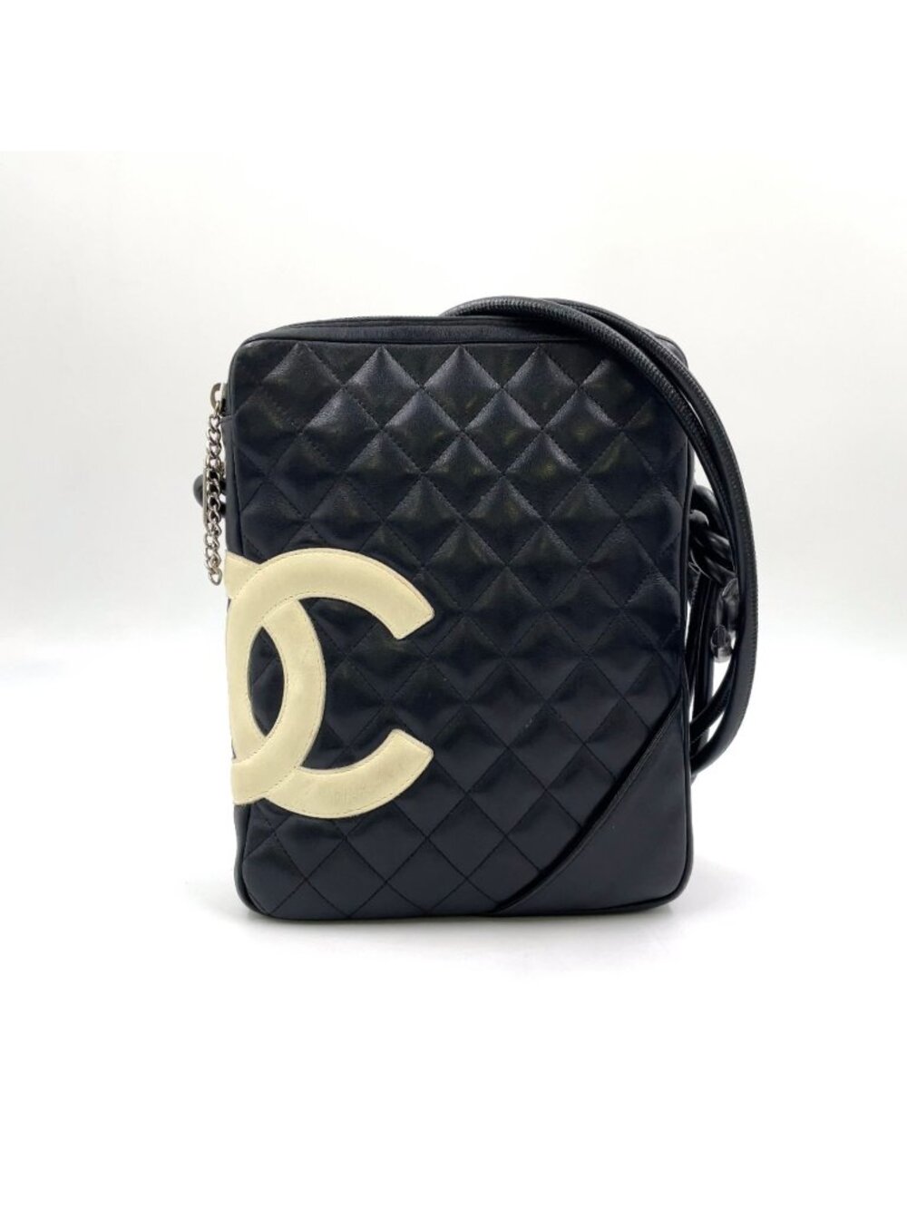 Chanel Cambon Line Leather Enamel Beige Shoulder Bag Silver